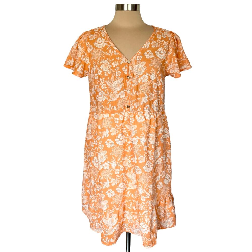 ANTHRO Naif Orange White Floral Cottagecore Dress MED Summer Casual‎ Vacation